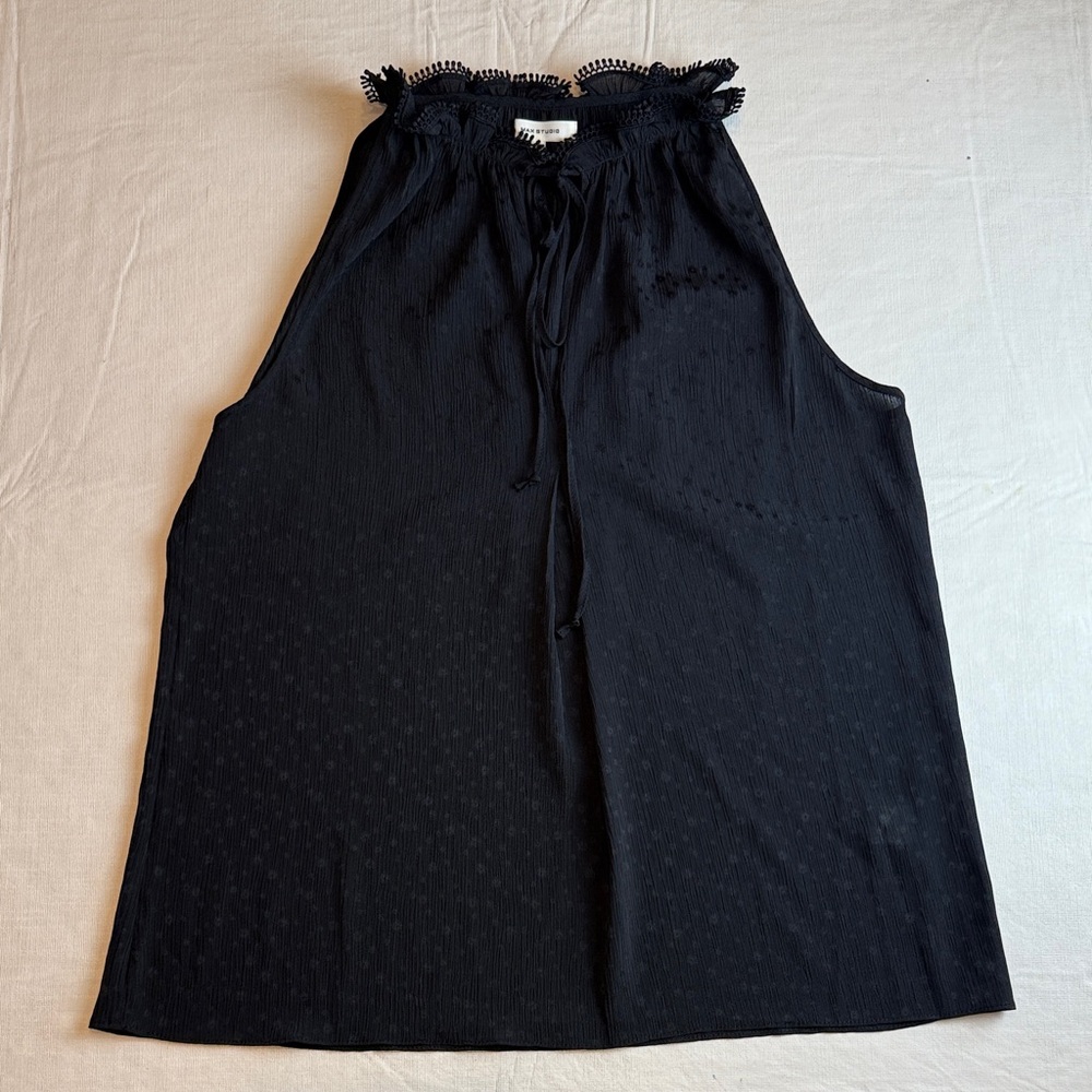 Max Studio Women's Black Ruffle Tie Neck Sleeveless Blouse Size S
